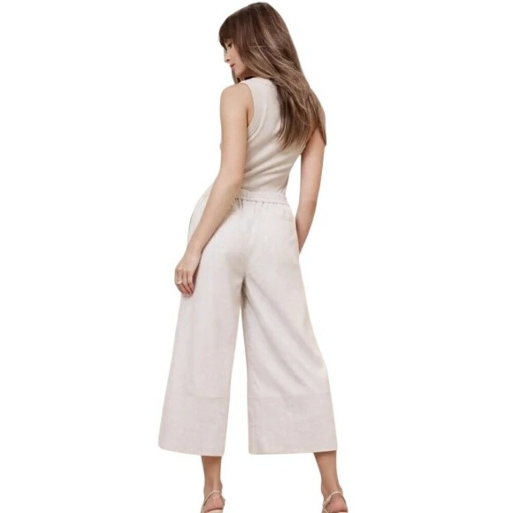 Banana Republic Wide Leg S Cropped Linen Blend Pants Soft Neutral Comfortable - Picture 4 of 16